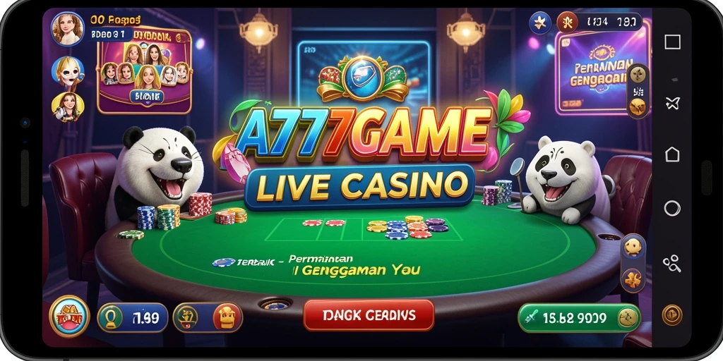 Screenshot A777GAME menampilkan dealer langsung di meja permainan Live Casino.