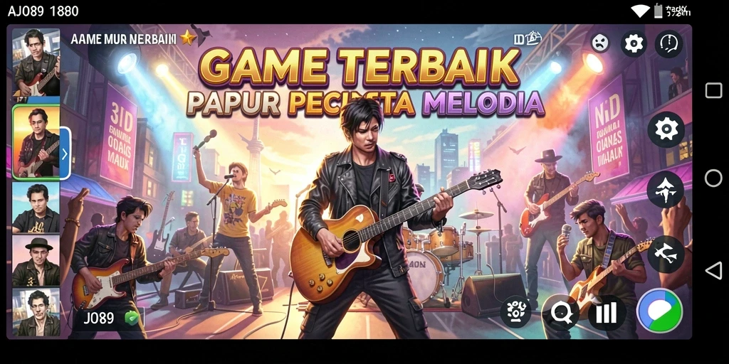 Screenshot gameplay AJO89 menampilkan aksi seru dan interaksi musik.