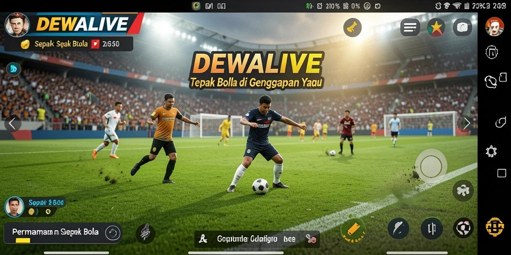Tampilan gameplay DEWALIVE dengan aksi sepak bola yang mendebarkan.