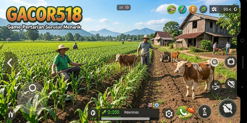 Tangkapan layar permainan GACOR518 dengan petani sedang bercocok tanam.