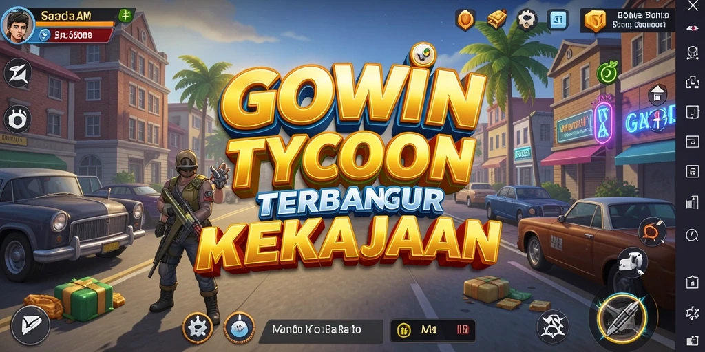 Tampilan gameplay GOWIN yang menampilkan strategi bisnis yang menarik.