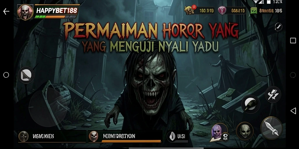 Screenshot gameplay menakutkan dari HAPPYBET188 yang menunjukkan suasana horor.