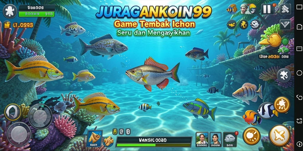 Gameplay seru JURAGANKOIN99 dengan aksi menangkap ikan.