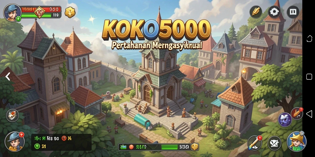 Tampilan gameplay KOKO5000 dengan menara yang sedang beraksi.