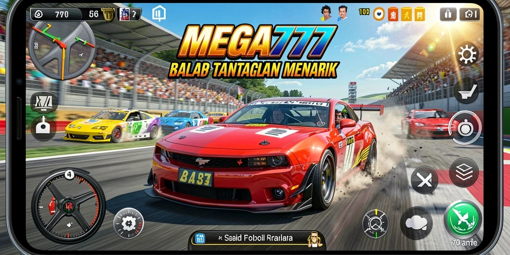 Tampilan gameplay MEGA777 yang mendebarkan saat balap mobil.