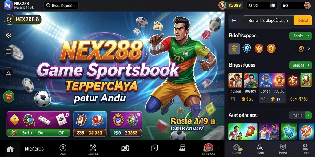 Tampilan utama NEX288 yang menampilkan fitur taruhan Sportsbook.