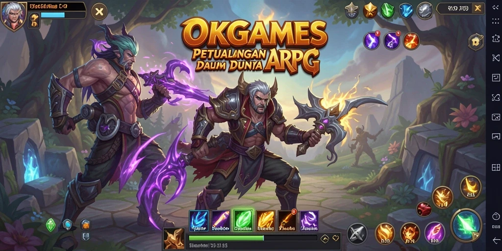Screenshot menunjukkan aksi menyerang monster besar dalam permainan OKGAMES.