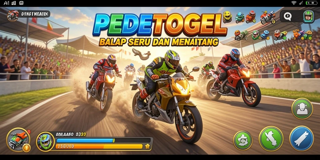 Screenshot gameplay PEDETOGEL menampilkan balapan seru dan adrenalin tinggi.