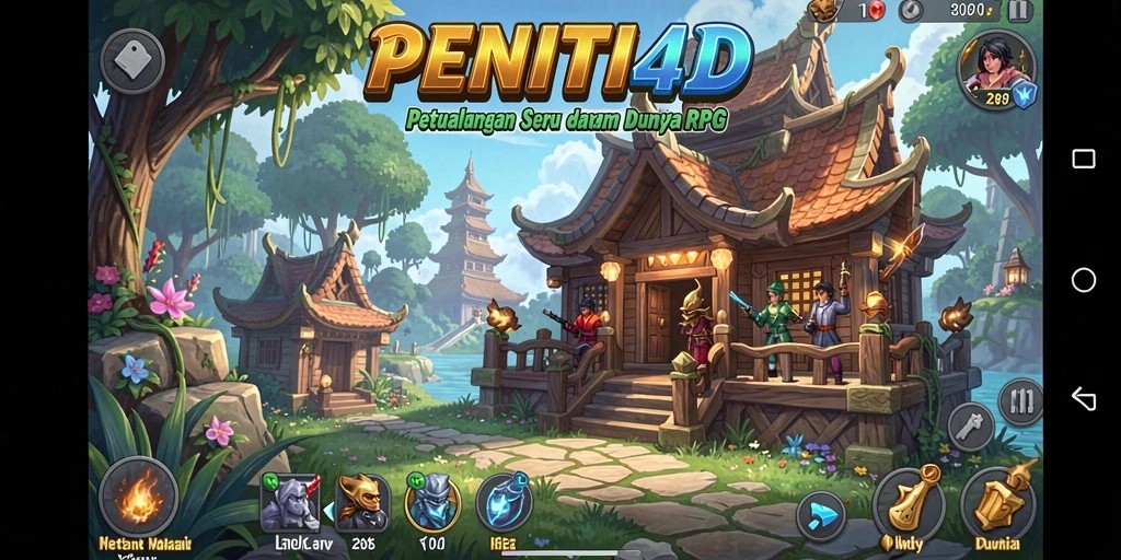 Tampilan utama gameplay PENITI4D yang menampilkan pertempuran epik di dunia RPG.