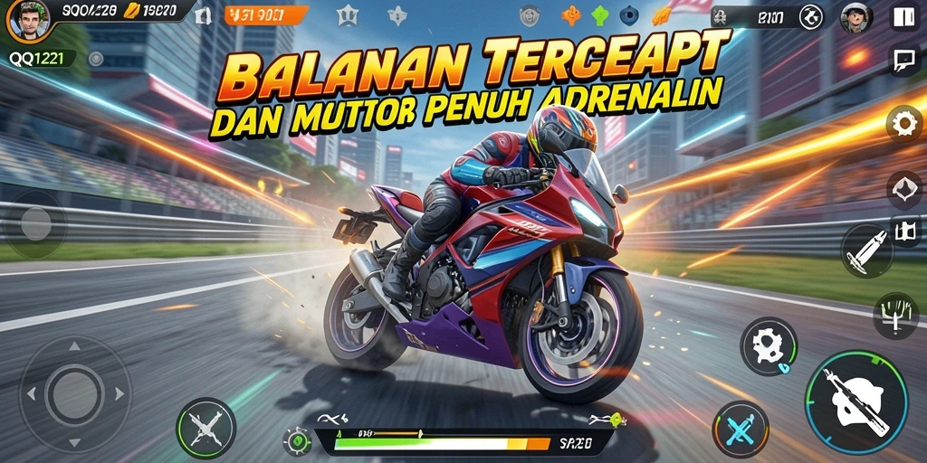 Gameplay mendebarkan dalam balapan motor di QQ1221.