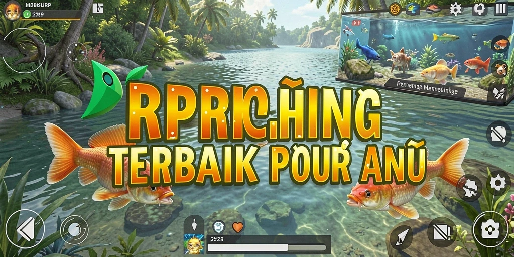 Screenshot gameplay RPRPRP menampilkan pengalaman memancing yang mendebarkan.