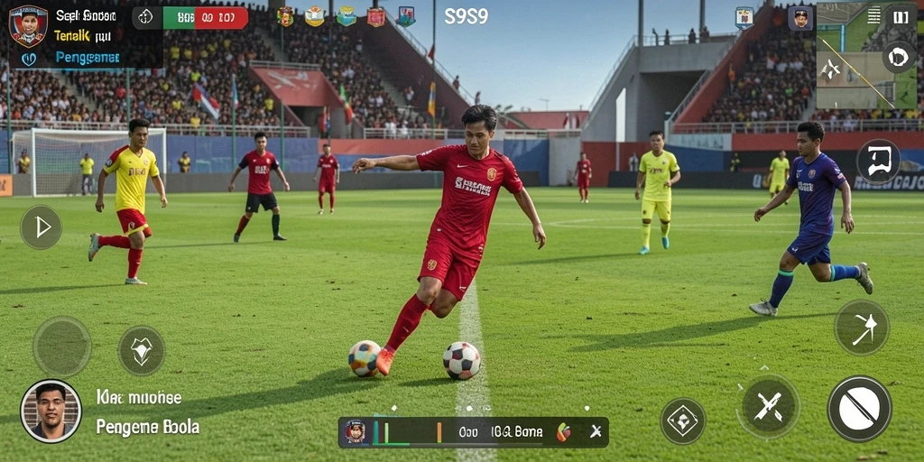 Tangkapan layar S9S9 menampilkan aksi sepak bola yang mendebarkan.