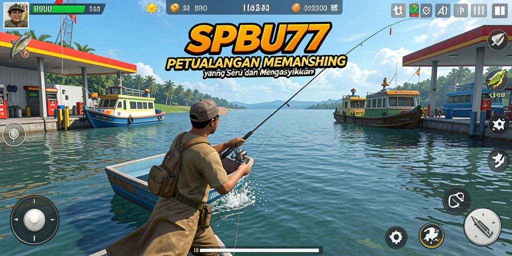 Tampilan gameplay SPBU77 yang menakjubkan saat memancing.