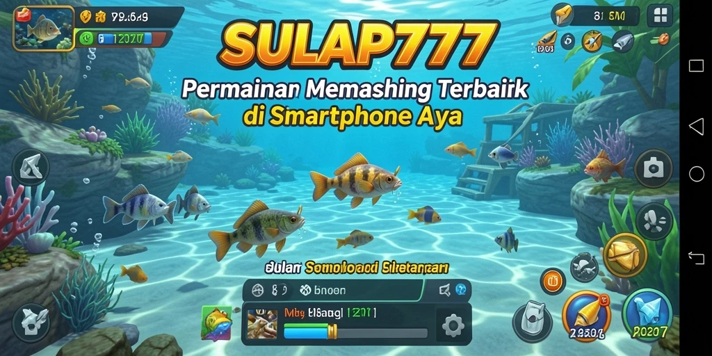 Tampilan gameplay SULAP777 saat menangkap ikan di lokasi yang indah.