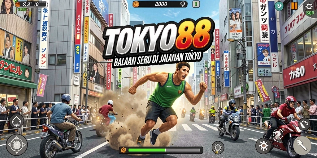 Tangkapan layar menunjukkan aksi balapan mendebarkan di TOKYO88.