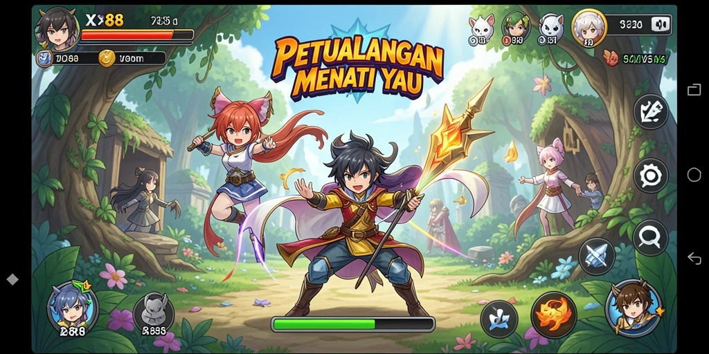 Tangkapan layar menampilkan aksi seru di X88 dengan karakter anime.